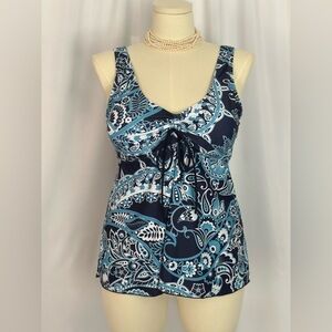 Source Unknown Blue and White Tie Front Swimwear Tank Top (766)